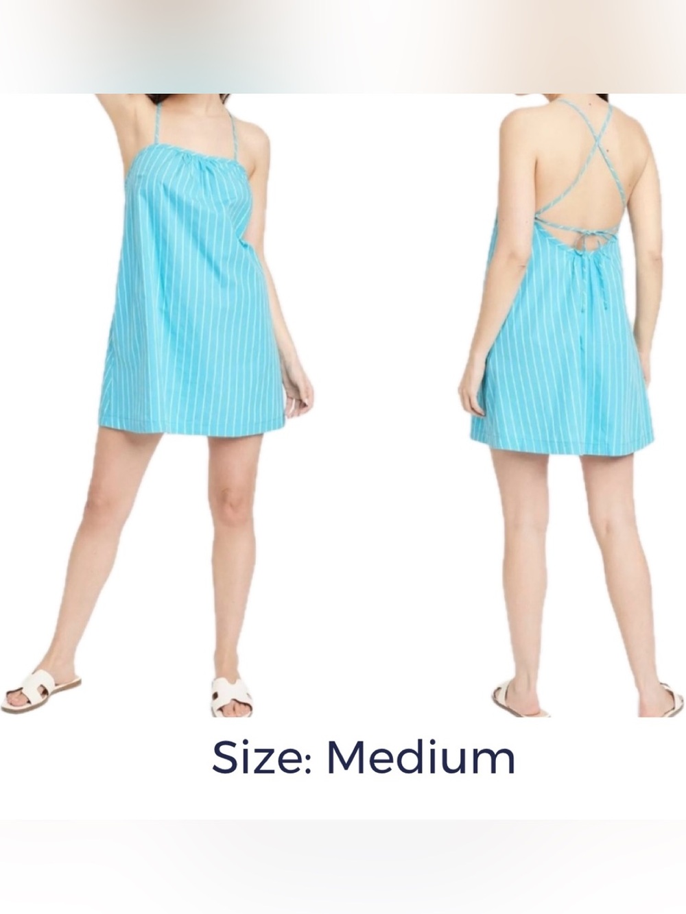 NWOT a new day Blue Striped Spaghetti Strap Mini Shift Dress with back tie